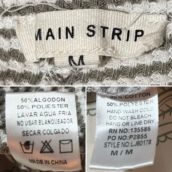 Main Strip Stripe Waffle Cardigan Tassel Hem Open M - Picture 9 of 10